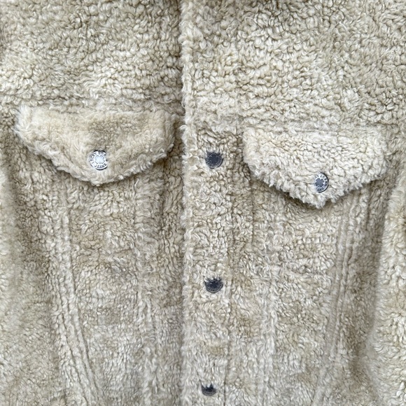 LUCKY BRAND Faux sherpa cream snap button American style woman trucker jacket L - Picture 4 of 15